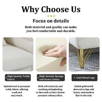 Dolonm Modern Living Room Furniture Sets, 2 Piece Sofa and Loveseat Set, Deep Seat Couch Sets, Boucle Teddy Sofa, Cozy Upholstered Sofa for Apartment, White