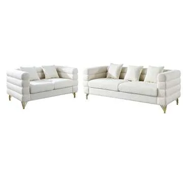 Dolonm Modern Living Room Furniture Sets, 2 Piece Sofa and Loveseat Set, Deep Seat Couch Sets, Boucle Teddy Sofa, Cozy Upholstered Sofa for Apartment, White