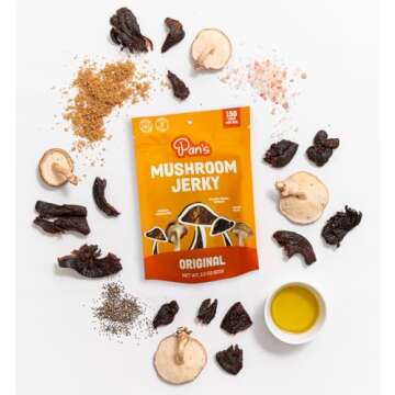 Pan's Mushroom Jerky, Vegan Snacks, Dried Mushrooms Shiitake, Plant based Jerky, Meatless Jerky, Gluten Free, High in Fiber, with Original flavor (2.2 Ounce, Pack of 3)