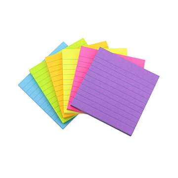 Early Buy 6 Bright Color Lined Sticky Notes Self-Stick Notes 3 in x 3 in, 100 Sheets/Pad, 6 Pads/Pac...