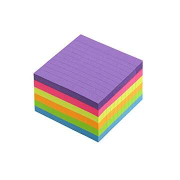 Early Buy 6 Bright Color Lined Sticky Notes Self-Stick Notes 3 in x 3 in, 100 Sheets/Pad, 6 Pads/Pack