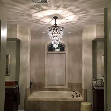Wellmet 14 Inch Crystal Chandelier,Farmhouse Bronze Bathroom Chandeliers,4-Light Foyer Lighting Hang...