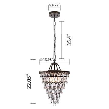 Wellmet 14 Inch Crystal Chandelier,Farmhouse Bronze Bathroom Chandeliers,4-Light Foyer Lighting Hanging Pendant Light Fixture for Bedroom Entryway Living Kids Room Corridor Closet