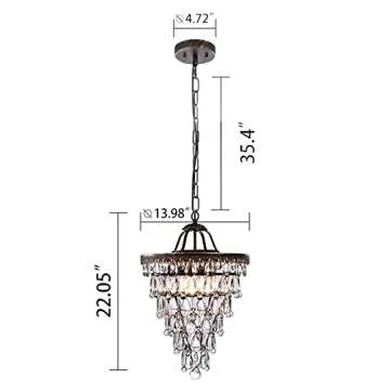 Wellmet 14 Inch Crystal Chandelier,Farmhouse Bronze Bathroom Chandeliers,4-Light Foyer Lighting Hanging Pendant Light Fixture for Bedroom Entryway Living Kids Room Corridor Closet