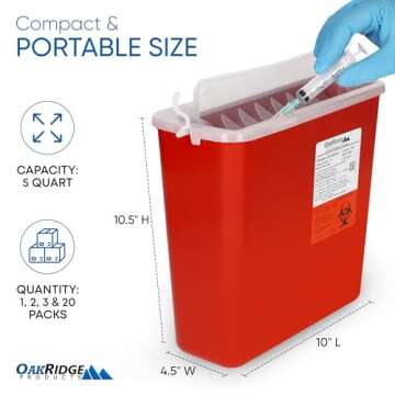 Oakridge Products Sharps Container for Home Use and Professional 5 Quart (1-Pack), Biohazard Needle ...