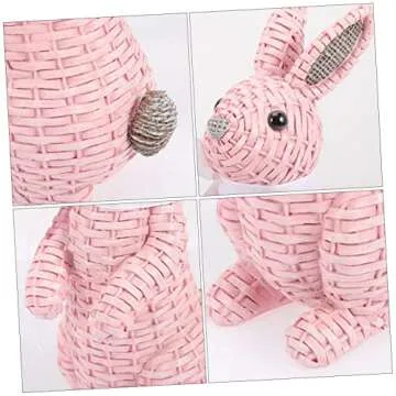 Homoyoyo Rattan Rabbit Ornament Rattan Bunny Figurines Outdoor Rabbit Statue Easter Table Centerpiece Easter Party Favors Woven Bunny Statue Easter Rabbit Household Resin Fairy Garden