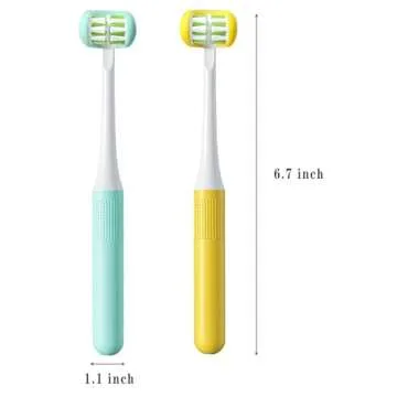 FOREVIVE 2 Pieces 3 Sided Toddler Toothbrush, Three Bristles for Kids Toothbrush, Autism Soft Bristles,Soft and Gentle for Complete Tooth and Gum Care(C1（Blue+Yellow） Kids)