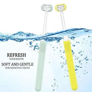 FOREVIVE 2 Pieces 3 Sided Toddler Toothbrush, Three Bristles for Kids Toothbrush, Autism Soft Bristles,Soft and Gentle for Complete Tooth and Gum Care(C1（Blue+Yellow） Kids)