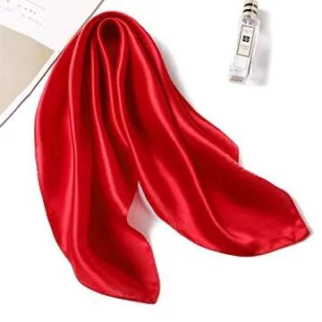 ANDANTINO 100% Real Mulberry Silk Scarf -21'' x 21''- Lightweight Neckerchief –Women Men Small Square Digital Printed Scarves (Solid Color-Red)