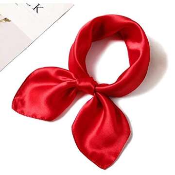 ANDANTINO 100% Real Mulberry Silk Scarf -21'' x 21''- Lightweight Neckerchief –Women Men Small Square Digital Printed Scarves (Solid Color-Red)