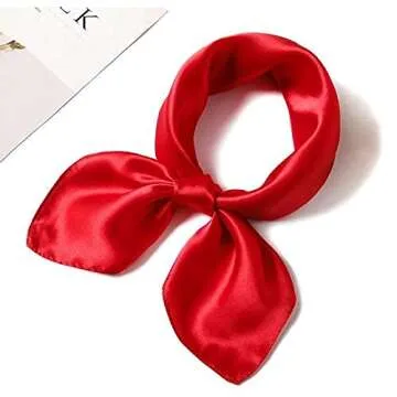 ANDANTINO 100% Real Mulberry Silk Scarf -21'' x 21''- Lightweight Neckerchief –Women Men Small Square Digital Printed Scarves (Solid Color-Red)