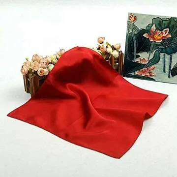 ANDANTINO 100% Real Mulberry Silk Scarf -21'' x 21''- Lightweight Neckerchief –Women Men Small Square Digital Printed Scarves (Solid Color-Red)