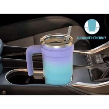 Zukro 24 oz Triple Insulated Tumbler with Handle - Leak Proof Stainless Steel Cup with Straw & Lid - No Sweat Double-wall Travel Mug for Hot and Cold Drinks - Dishwasher Safe, Cupholder Friendly