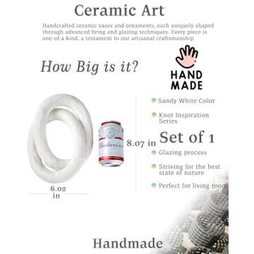 UPWOIGH White Knot Inspired Modern Ceramic Decor,Large Minimalist Coffee Table Decor, Big Handmade B...