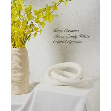 UPWOIGH White Knot Inspired Modern Ceramic Decor,Large Minimalist Coffee Table Decor, Big Handmade Boho Ceramic Link Chain Decorative Home Décor for Living Room