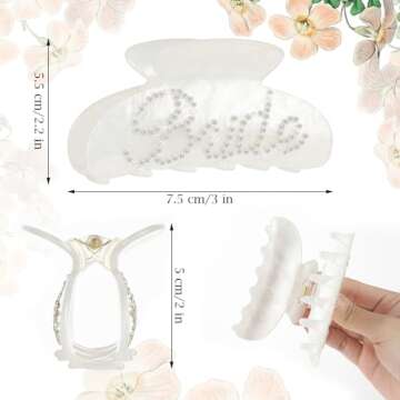 Gjinxi Bride Claw Hair Clip, White Acrylic Hair Clip with Rhinestone Bride Logo, Bride Bridesmaid Gi...