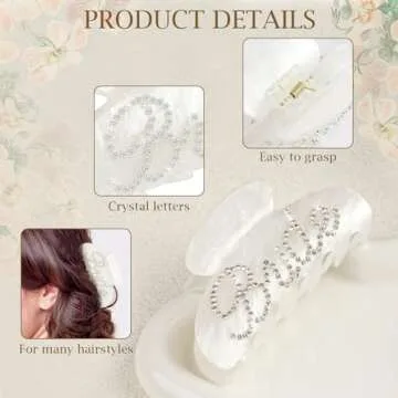 Gjinxi Bride Claw Hair Clip, White Acrylic Hair Clip with Rhinestone Bride Logo, Bride Bridesmaid Gift for Wedding, Banana Barrettes Hair Decorations for Bachelorette Party Decorations Bridal Shower