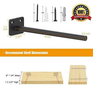 Wengus 8-inch Floating Shelf Brackets – Hidden Heavy Duty Support, 150LBS Capacity, 6 Pack