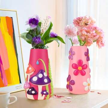 GUGUGO Pastel Flowers Vase, 8-Inch-Tall Rainbow Funky Mushroom Decor, Unique Colorful Decorative Flo...