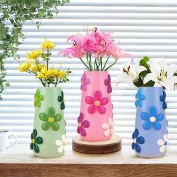 GUGUGO Pastel Flowers Vase, 8-Inch-Tall Rainbow Funky Mushroom Decor, Unique Colorful Decorative Flower Vases for Centerpieces, Eclectic Vases for Flowers, Cute Room Decor Aesthetic(D)