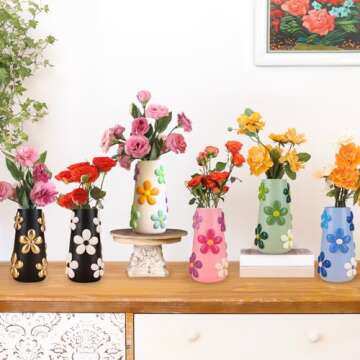 GUGUGO Pastel Flowers Vase, 8-Inch-Tall Rainbow Funky Mushroom Decor, Unique Colorful Decorative Flower Vases for Centerpieces, Eclectic Vases for Flowers, Cute Room Decor Aesthetic(D)