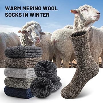 Warm Merino Wool Socks for Men, 5 Pairs