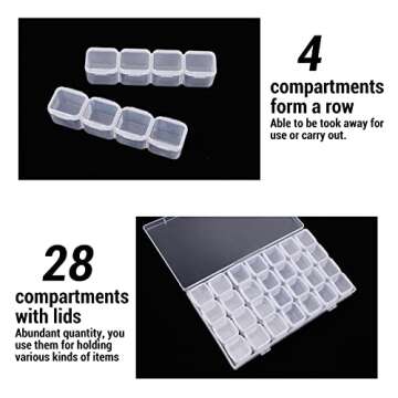 Segbeauty Gem Organizer, Clear Bead Container 28 Compartments with Secure Lids, Removable Tiny Jewelry Storage Box, Transparent Jewelry Organizer for Seeds Craft Making Accessories