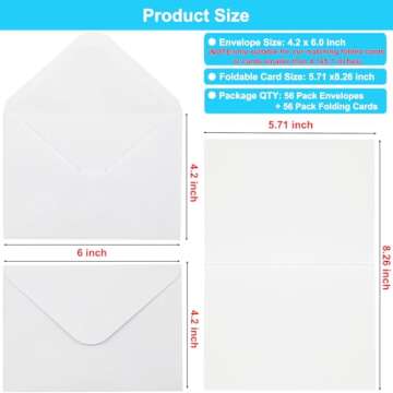 56 Pack Blank Cards and Envelopes 4x6, White Blank Note Cards Greeting Cards and Envelopes Set, Fold...