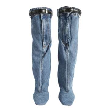 CAGLGLZ Jeans Boots For Women Knee High Denim Boots Womens Square Toe Boots With Zipper Buckle Chunky Hell Long Boots Blue