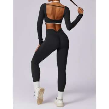 AGYMNX Workout Sets for Women 2 Piece Outfits Seamless High Waist Leggings Yoga Long Sleeve Crop Top...