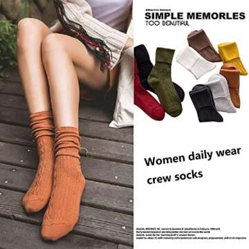 Sookiay 9 Pairs Women's Crew Socks Cotton Knit Soft Turn Cuff Socks