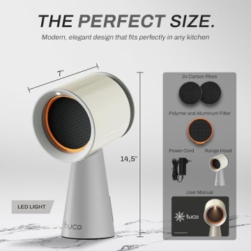 TUCO Portable Range Hood, Desktop Kitchen Exhaust Fan with 3 Speeds, Detachable Aluminum Carbon Filter, Low Noise, Oil Collection Cup, Smoke Purifier for Indoor BBQ, Hot Pot and RV Kitchens