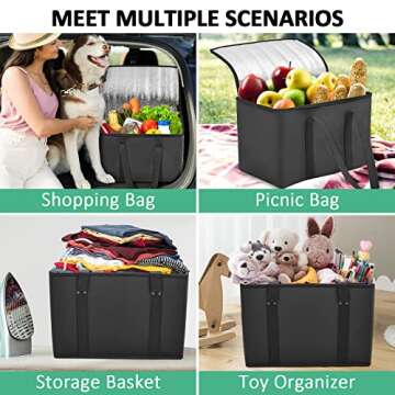 DAREKUKU 3 Pack Reusable Grocery Bags, Foldable Washable Insulated Shopping Bags For Groceries, Heavy Duty With Reinforced Bottom & Handles (2 Grocery Tote Bags + 1 Insulated Cooler Bag)