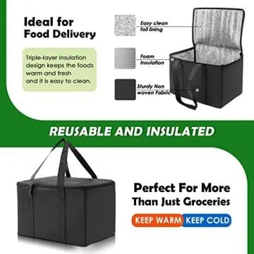 DAREKUKU 3 Pack Reusable Grocery Bags, Foldable Washable Insulated Shopping Bags For Groceries, Heavy Duty With Reinforced Bottom & Handles (2 Grocery Tote Bags + 1 Insulated Cooler Bag)