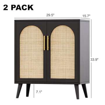 Rovaurx Set of 2 Rattan Storage Cabinet with Doors, Accent Bathroom Floor Cabinet, Modern Sideboard ...