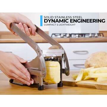 ICO French Fry Cutter, 2-blade Potato Slicer, French Fry Cutter For Potatoes with Non-slip Suction Lock Technology, Stainless Steel French Fry Press