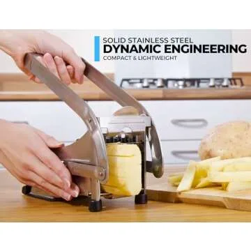 ICO French Fry Cutter, 2-blade Potato Slicer, French Fry Cutter For Potatoes with Non-slip Suction Lock Technology, Stainless Steel French Fry Press