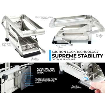 ICO French Fry Cutter, 2-blade Potato Slicer, French Fry Cutter For Potatoes with Non-slip Suction Lock Technology, Stainless Steel French Fry Press