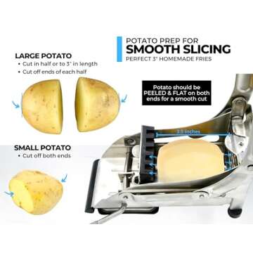 ICO French Fry Cutter, 2-blade Potato Slicer, French Fry Cutter For Potatoes with Non-slip Suction Lock Technology, Stainless Steel French Fry Press