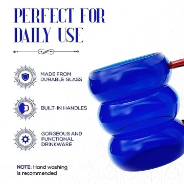 elle decor Bubble Drinking Glasses with Handle | Set of 2 | Tumbler for Water, Iced Coffee, Juice | 12-Ounce Coffee Cup | 3.15” x 3.82” Drink Gift Set (Blue)