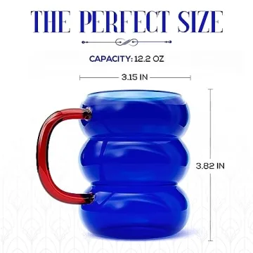 elle decor Bubble Drinking Glasses with Handle | Set of 2 | Tumbler for Water, Iced Coffee, Juice | 12-Ounce Coffee Cup | 3.15” x 3.82” Drink Gift Set (Blue)