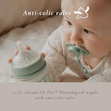 Suavinex Bonhomia Glass Baby Bottle with SX PRO Silicone Nipple, Anti Colic Baby Bottles, Baby Bottles for Breastfed Babies, Medium Flow, 3mo, 8oz, Mint