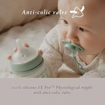 Suavinex Bonhomia Glass Baby Bottle with SX PRO Silicone Nipple, Anti Colic Baby Bottles, Baby Bottles for Breastfed Babies, Medium Flow, 3mo, 8oz, Mint