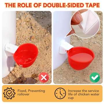 (10 Pack) Chicken Waterer, Chicken Water Feeder, Chicken Water Cups, Poultry Waterer, Automatic Chicken Waterer, It Comes with (10) Fixed Double-Sided Adhesive and One Drill Bit (Red)