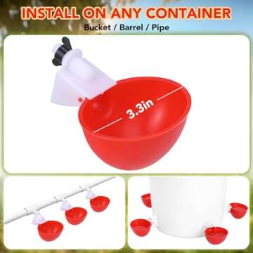 (10 Pack) Chicken Waterer, Chicken Water Feeder, Chicken Water Cups, Poultry Waterer, Automatic Chicken Waterer, It Comes with (10) Fixed Double-Sided Adhesive and One Drill Bit (Red)