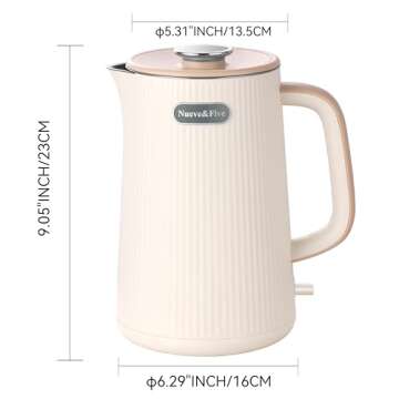 Nueve&Five 1.7L Electric Kettle,Double Wall Electric Tea Kettle,Auto Shut Off,1200W Hot Water Kettle Electric of 304 Stainless Steel-Cream White