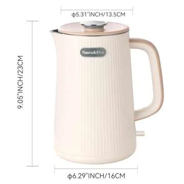 Nueve&Five 1.7L Electric Kettle,Double Wall Electric Tea Kettle,Auto Shut Off,1200W Hot Water Kettle Electric of 304 Stainless Steel-Cream White