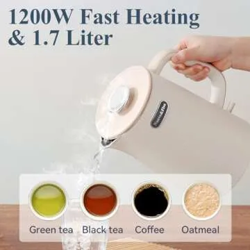 Nueve&Five 1.7L Electric Kettle,Double Wall Electric Tea Kettle,Auto Shut Off,1200W Hot Water Kettle Electric of 304 Stainless Steel-Cream White