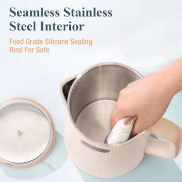 Nueve&Five 1.7L Electric Kettle,Double Wall Electric Tea Kettle,Auto Shut Off,1200W Hot Water Kettle Electric of 304 Stainless Steel-Cream White