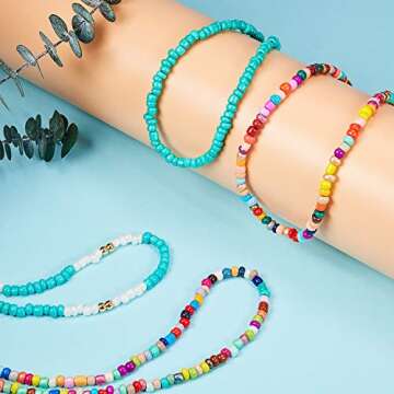 Hicarer Seed Bead Choker Necklace Tiny Beaded Choker Boho Colorful Choker Necklace Chain Jewelry for Women, Adjustable 12-16 Inches (Color Set 1, 8 Pieces)